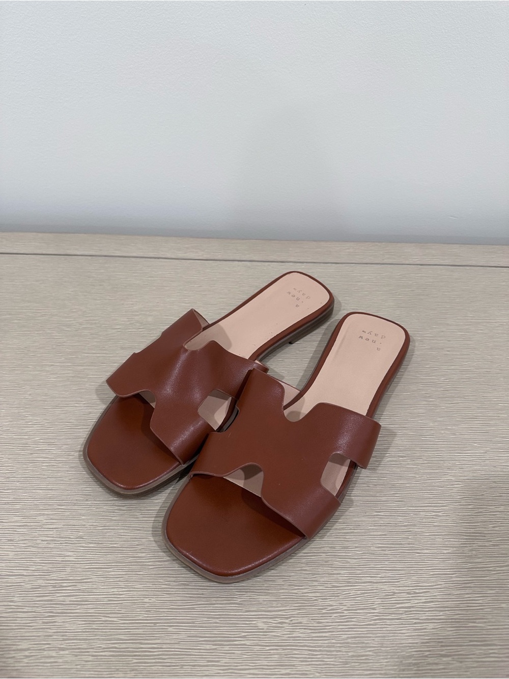a new day Brown Cutout Leather Slide Sandals